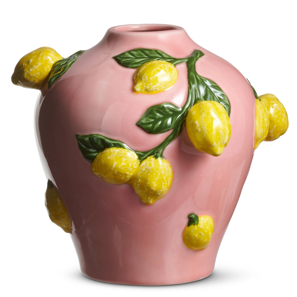9.5" Pink Small Vase with Lemons