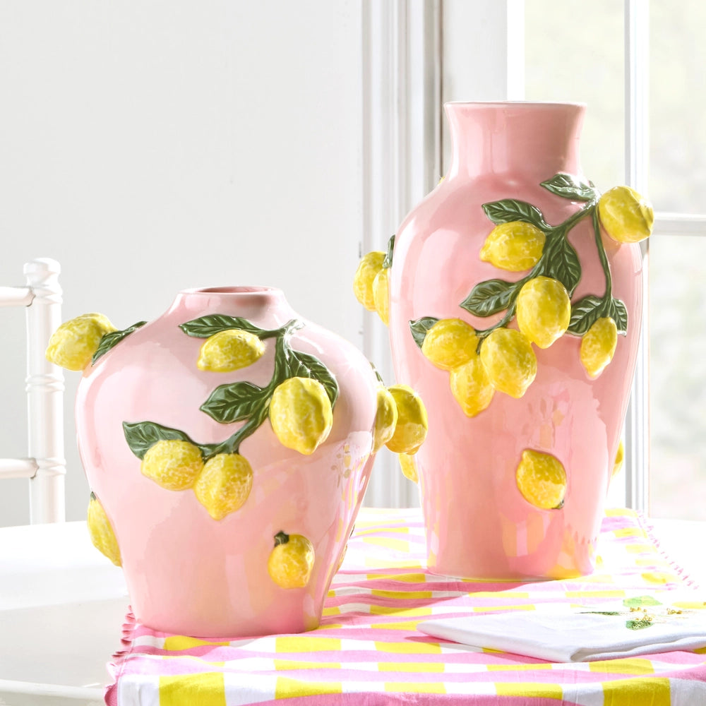 9.5" Pink Small Vase with Lemons