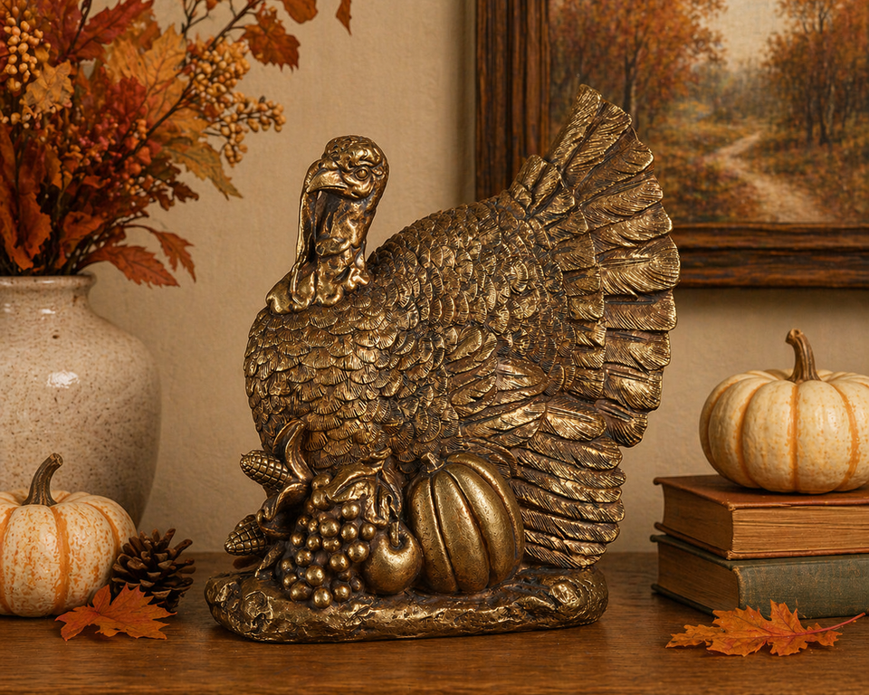8.5" Antique Gold Turkey with Harvest