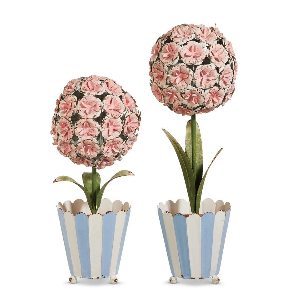 Pink Hydrangea Metal Topiaries