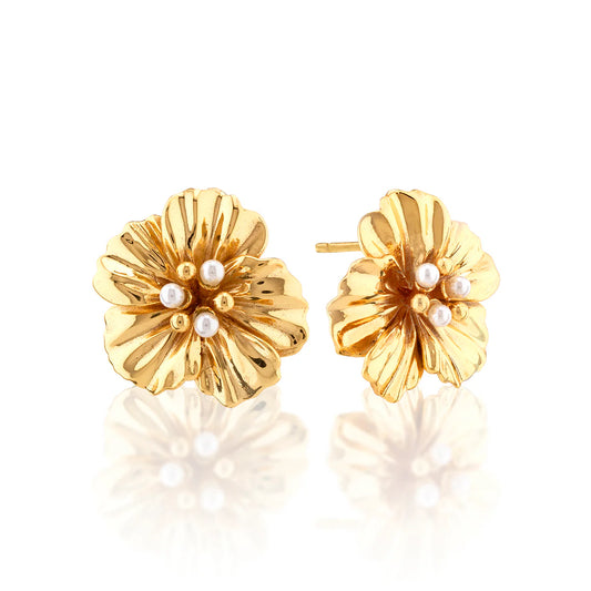Nasturtium Stud Earrings - Pearl White