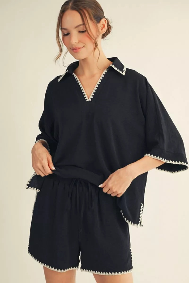 Crinkle Fabric Top Black