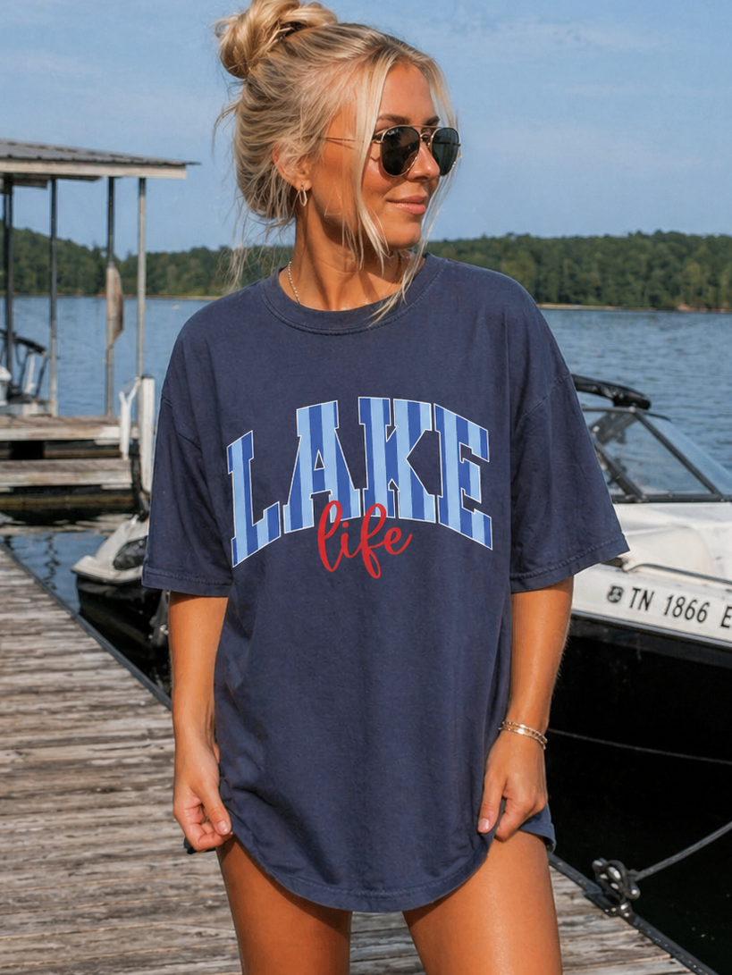 Lake Shirt Comfort Color Tee Shirt Boating T-Shirt: Navy