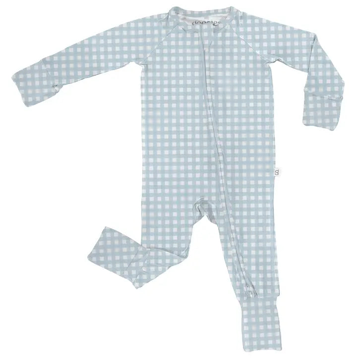Long Sleeve Zip PJ - Gingham in Cottage Blue
