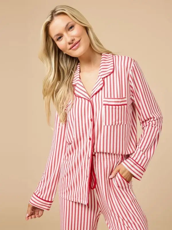 Red Stripe Notch Collar PJ Set