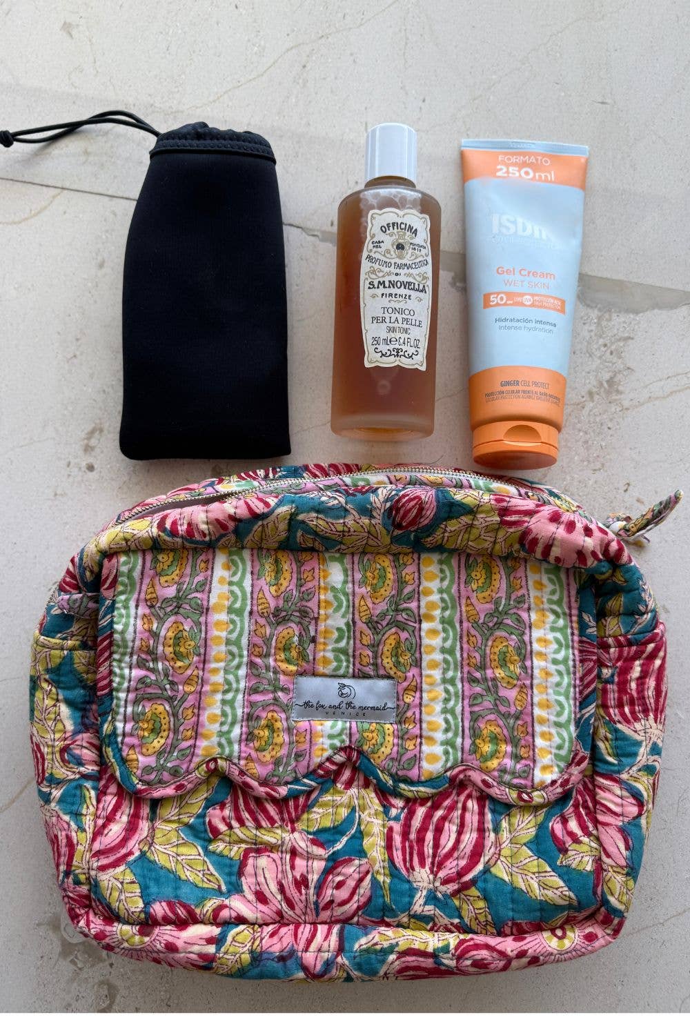 Large Block Printed Travel Bag Pink Teal