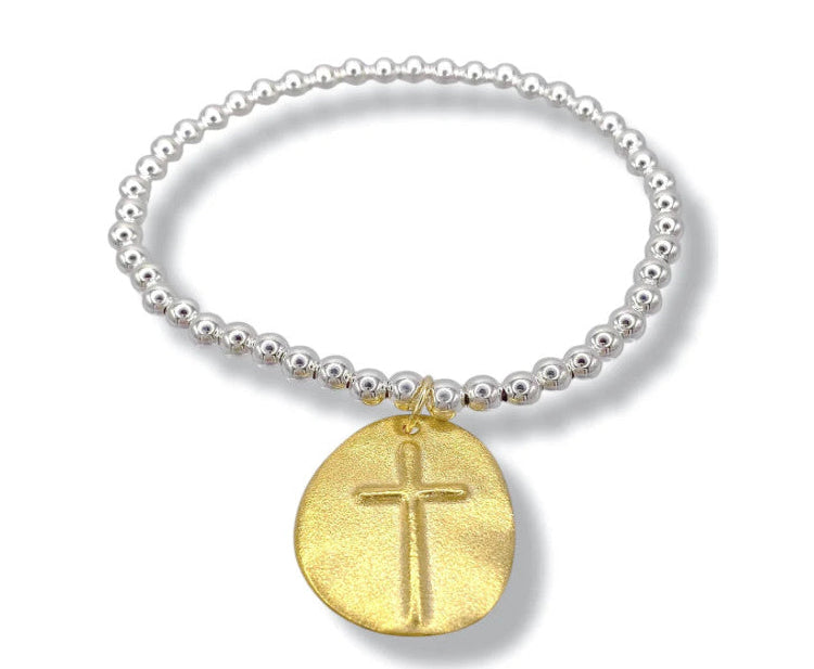 Classic Sterling Mixed Metal 4mm Bead Bracelet Inspire Gold Charm