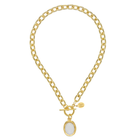 Mother of Pearl Cabochon Toggle Necklace