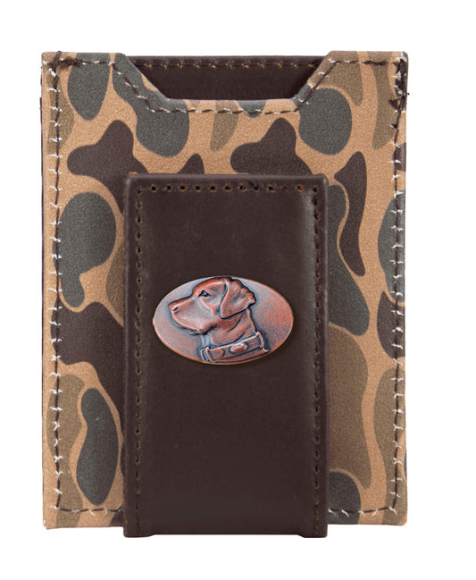 Lab Men's Magnetic Front Pocket Old School Camo Leather Wallet.