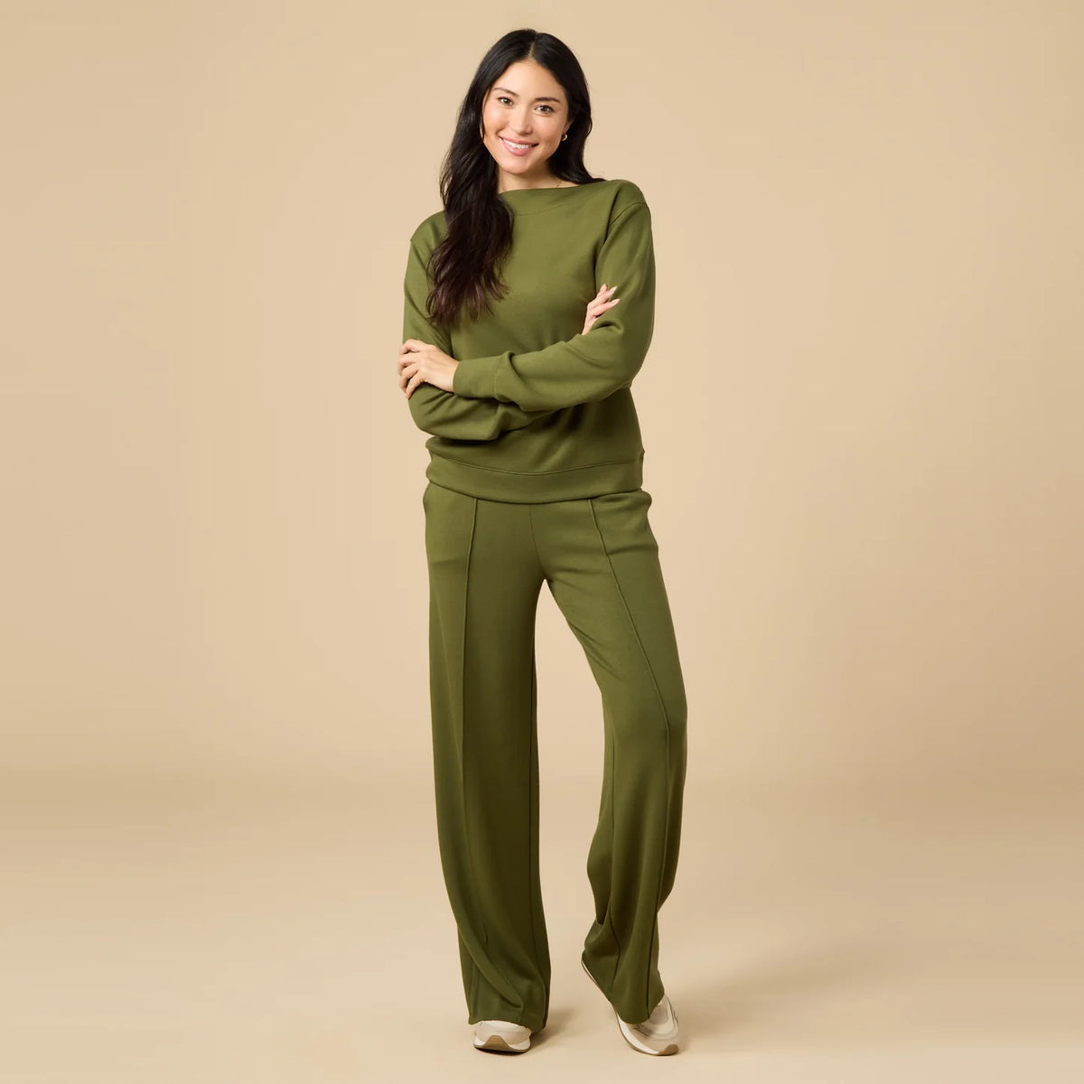 DreamTech Boat Neck with Pintuck Pant Set- Olive
