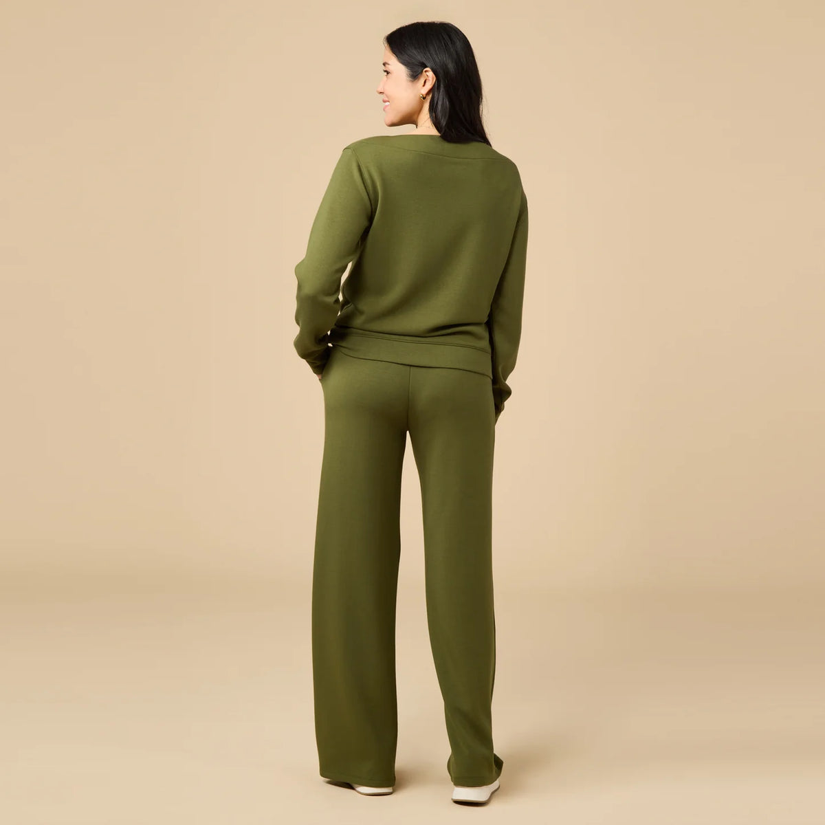 DreamTech Boat Neck with Pintuck Pant Set- Olive
