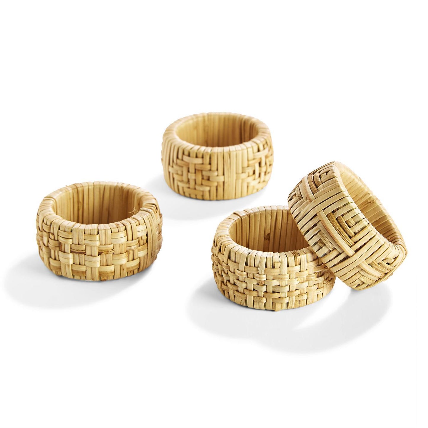 Set of 4 Hand-Crafted Cane Napkin Rings - Cane/Plastic