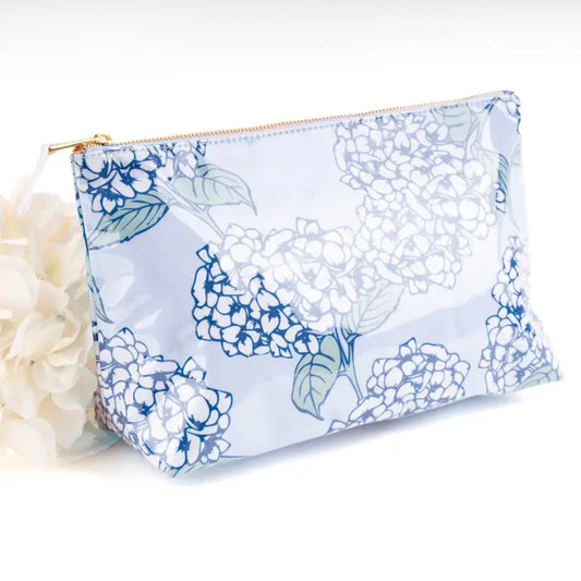 Hydrangea Stem Clear Coated Travel Cosmetic Case
