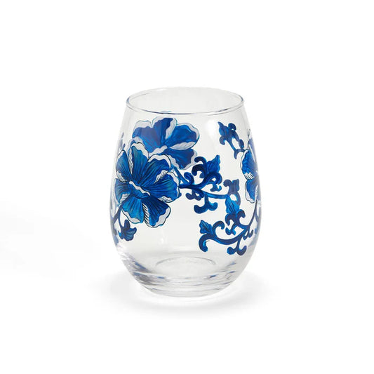 Chinoserie Hand-Painted Stemless Wine Glass