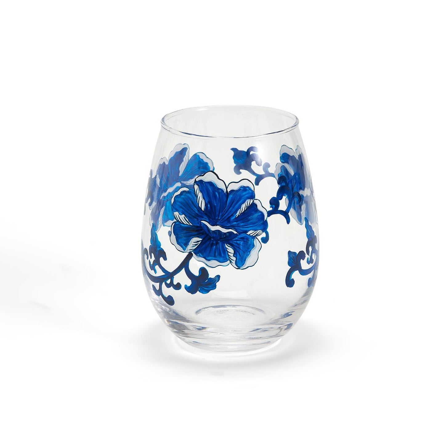 Chinoserie Hand-Painted Stemless Wine Glass
