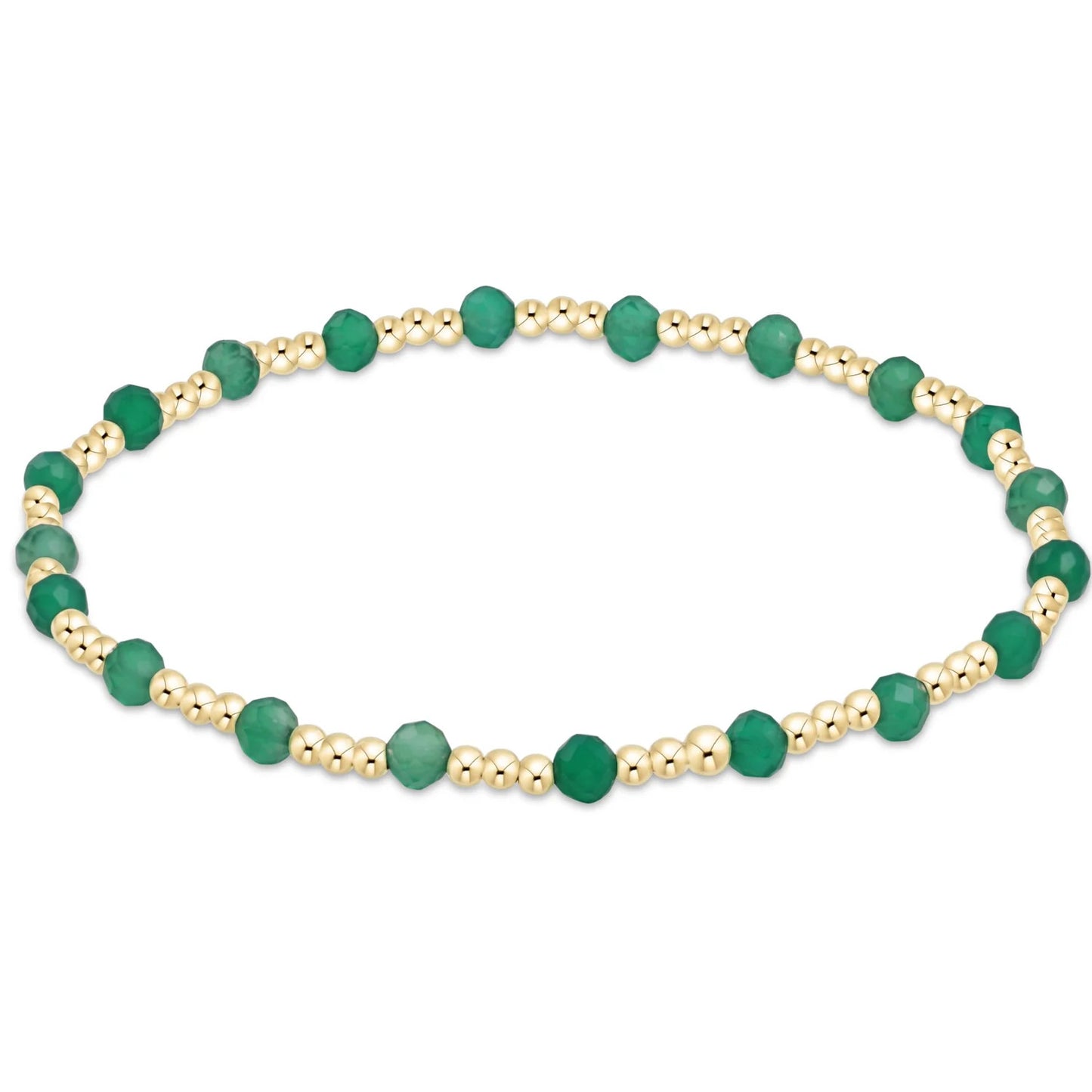 Gold Sincerity Pattern 3mm Bead Bracelet - Green Onyx