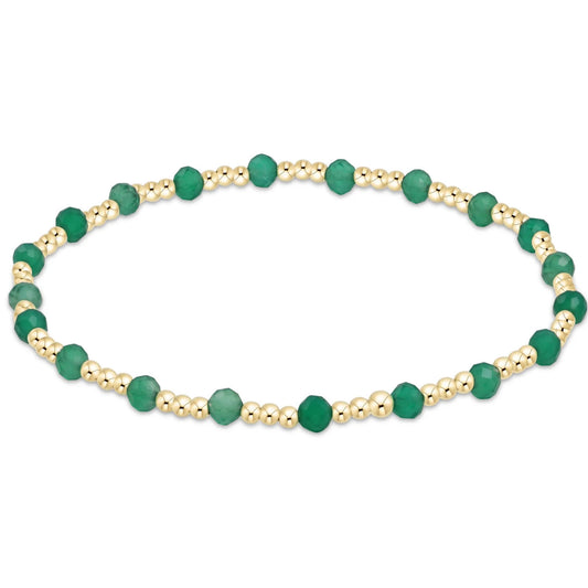 Gold Sincerity Pattern 3mm Bead Bracelet - Green Onyx
