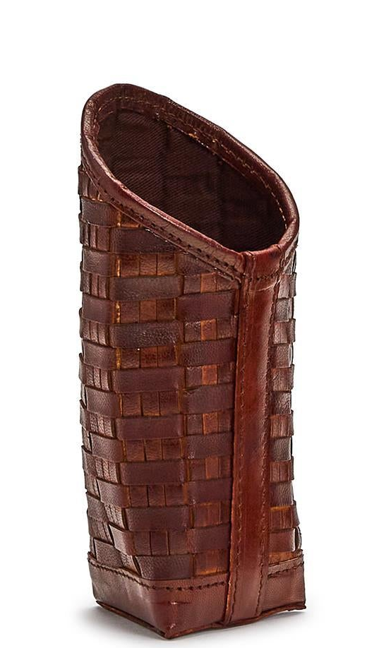 Chestnut Woven Genuine Leather Standing Triangular Weighted Eyeglass Case