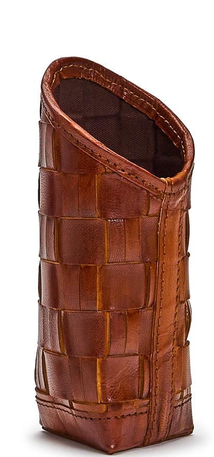 Chestnut Woven Genuine Leather Standing Triangular Weighted Eyeglass Case
