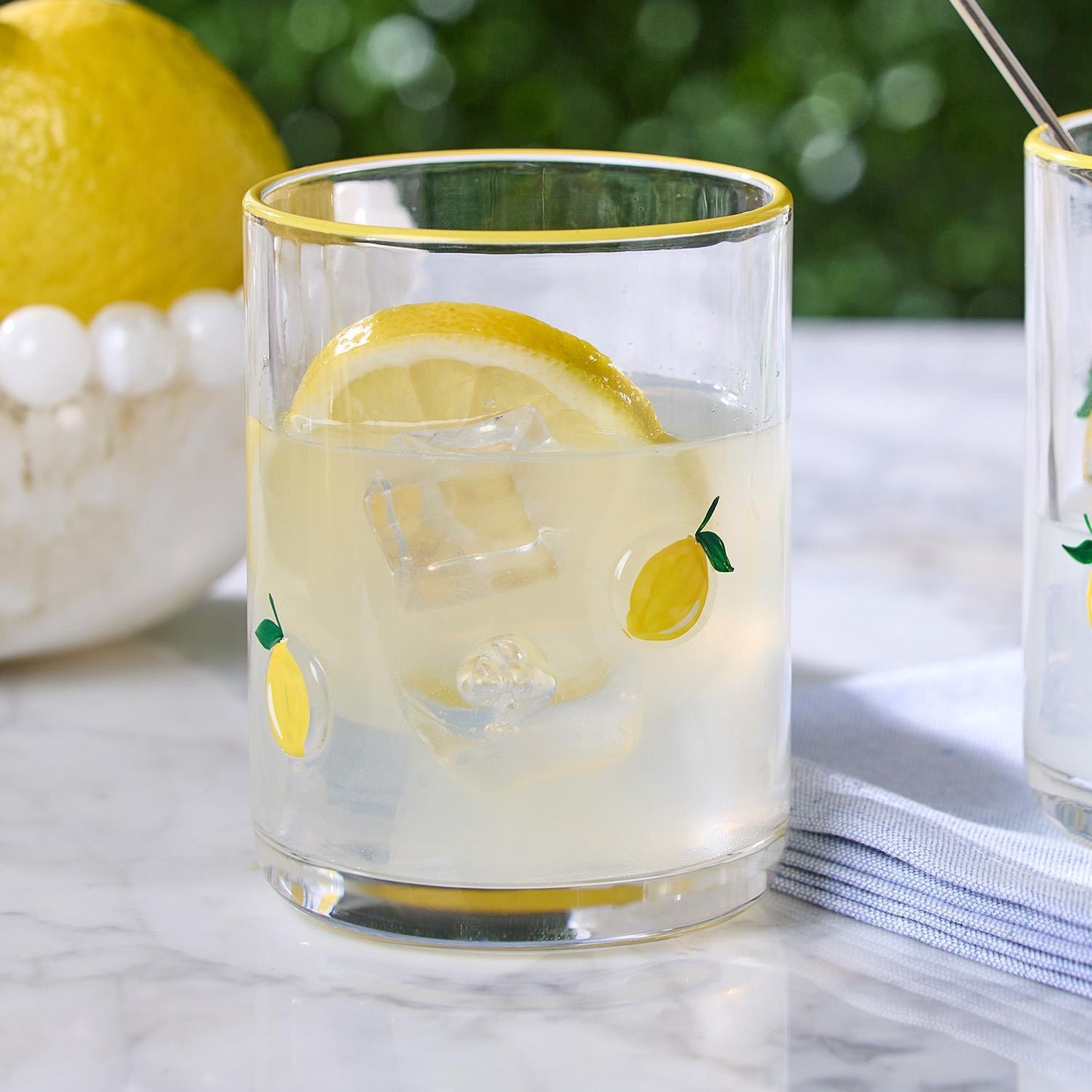 Lemon Hand-Painted Double Old Fashion Glass 16 oz