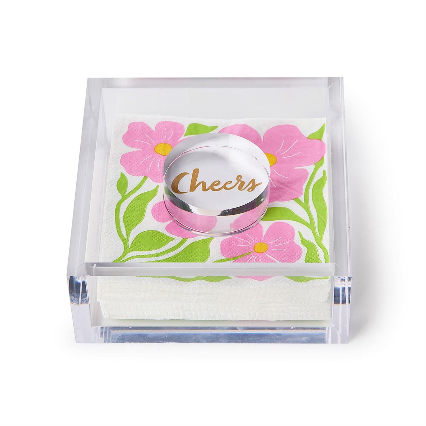 Clear Acrylic Cocktail Napkin Holder with Clear Acrylic Paper Weight