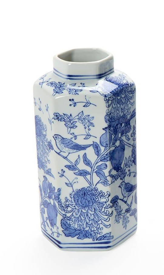 Chrysanthemum Hand-Painted Blue and White Chinoiserie Vases