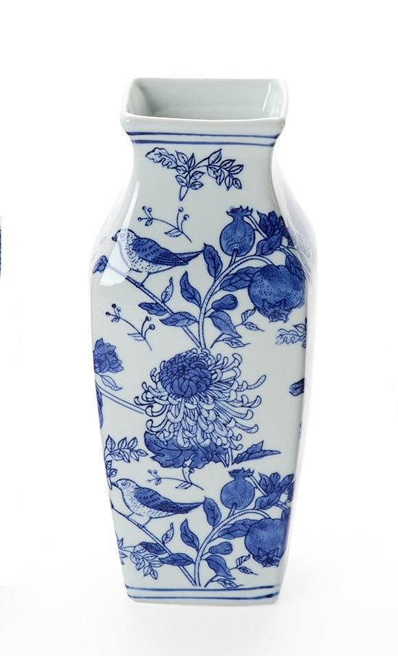 Chrysanthemum Hand-Painted Blue and White Chinoiserie Vases