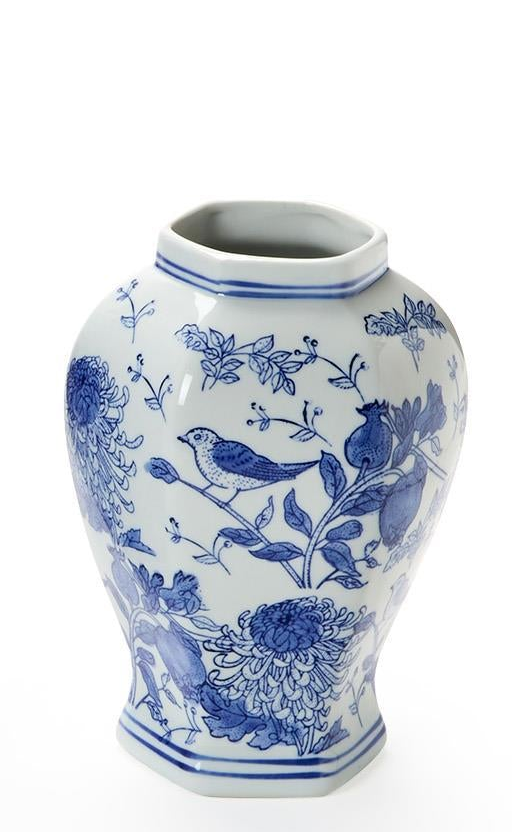 Chrysanthemum Hand-Painted Blue and White Chinoiserie Vases