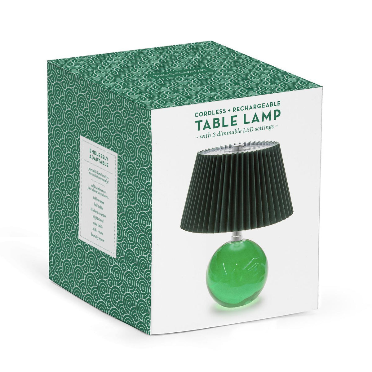 Crystal-Style Glass LED Portable Cordless Table Lamp- Green