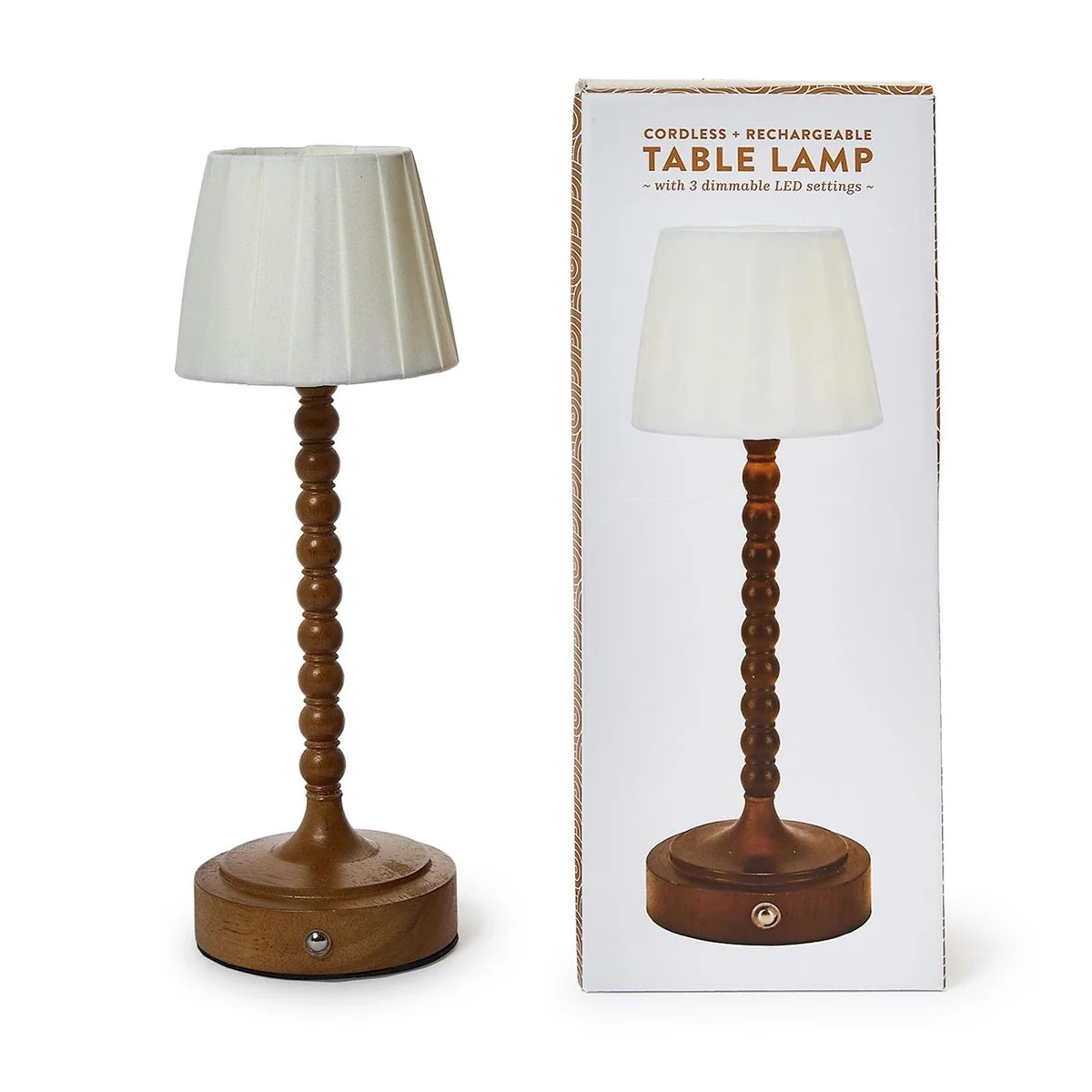 LED Cordless Beaded Wood Table Lamp