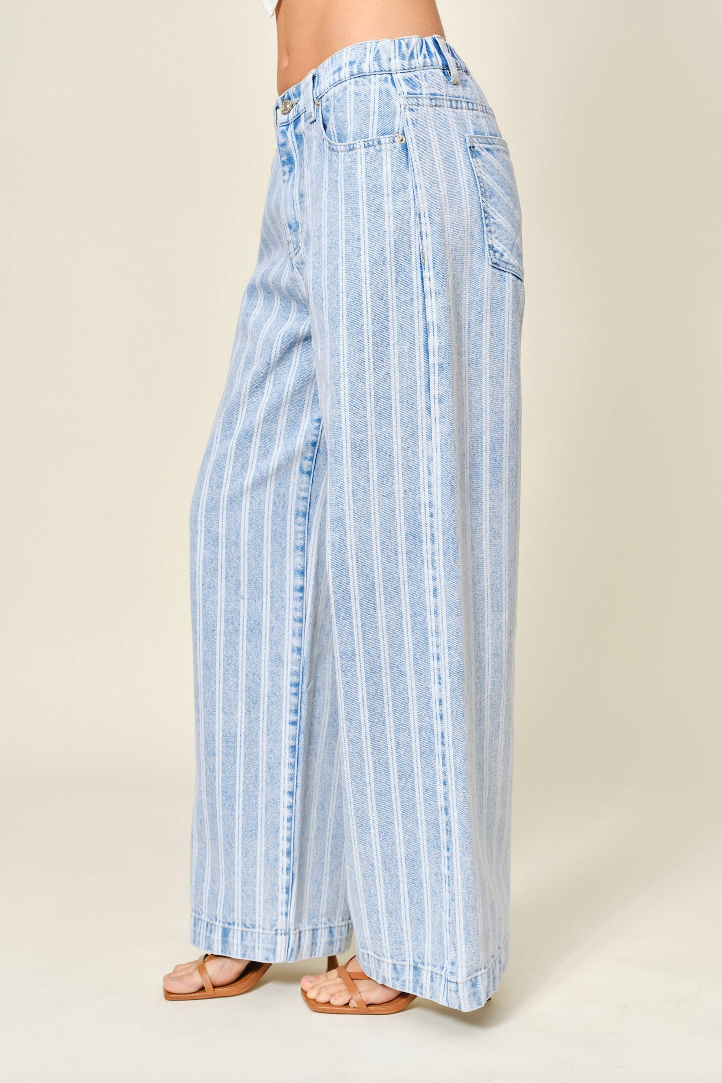 STRIPED DENIM STRAIGHT PANTS: LT DENIM