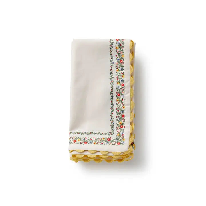 Rosette Stripe Embroidered Cotton Napkins, Set of 4