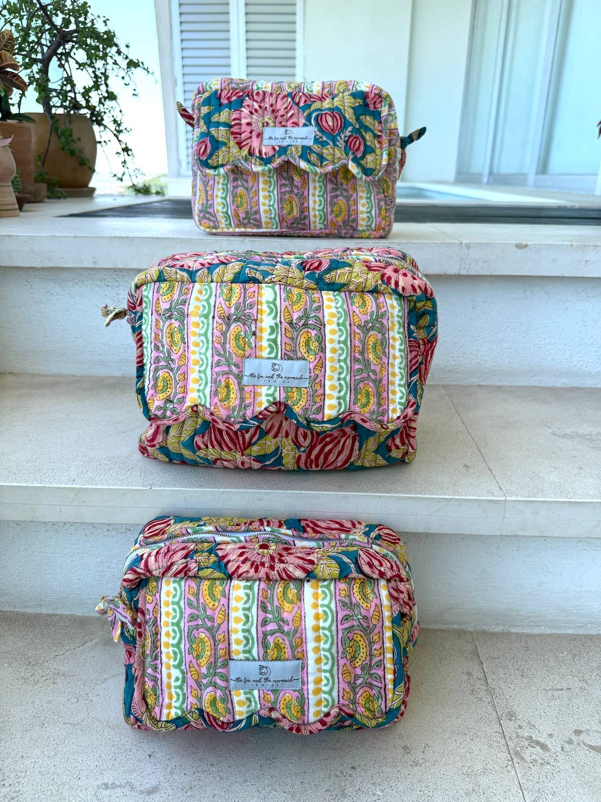 Large Block Printed Travel Bag Pink Teal