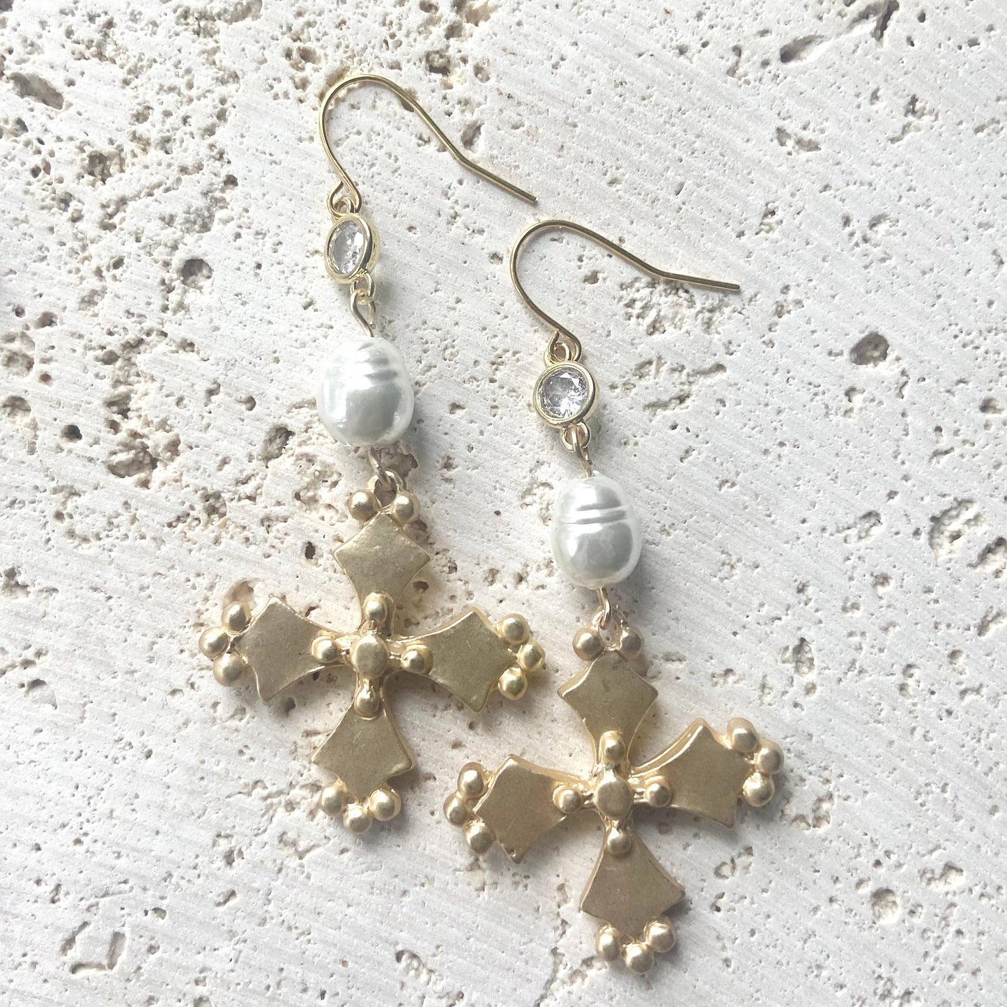Cross earrings statement earrings French style: Matte gold