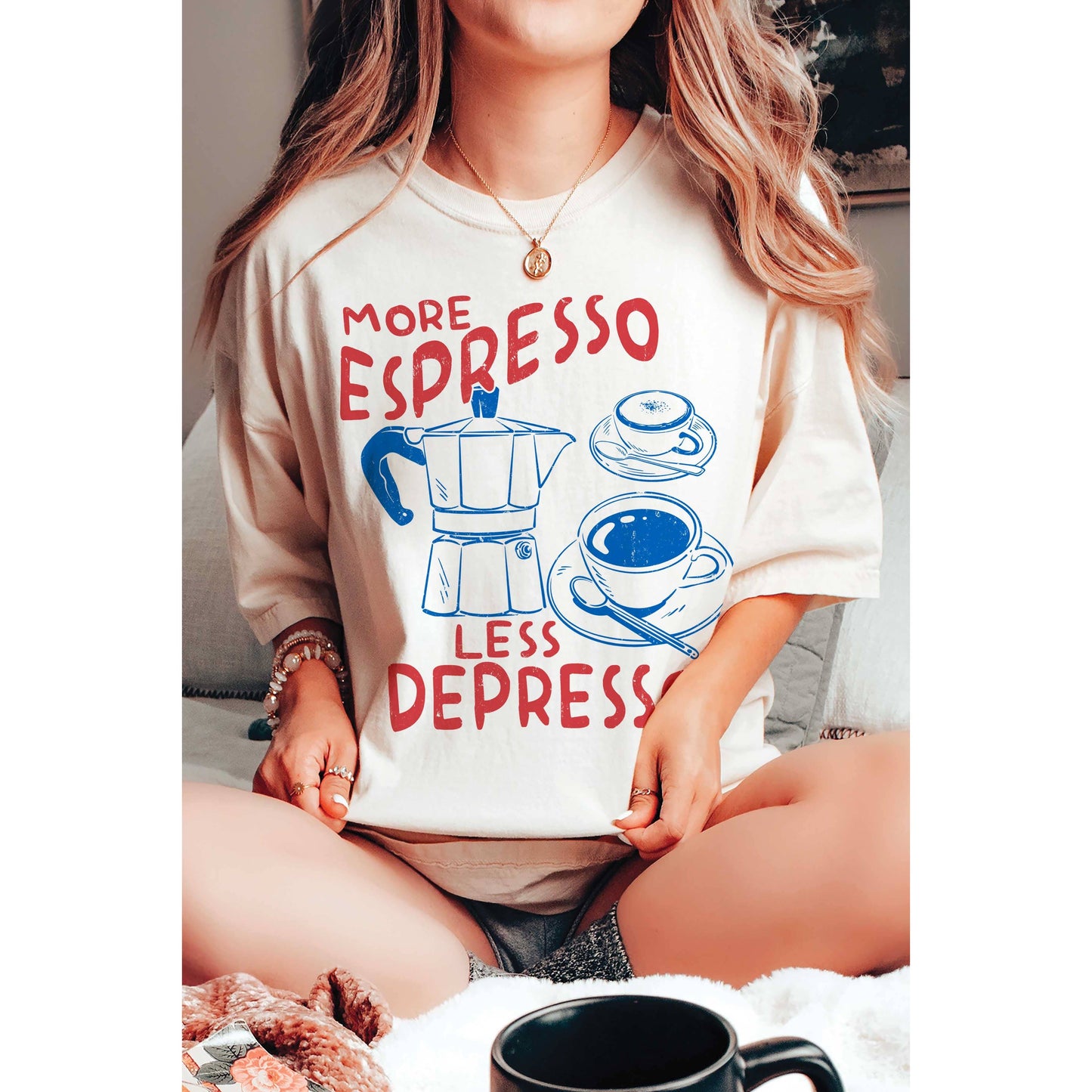 More Espresso Less Depresso Oversized Graphic Tee