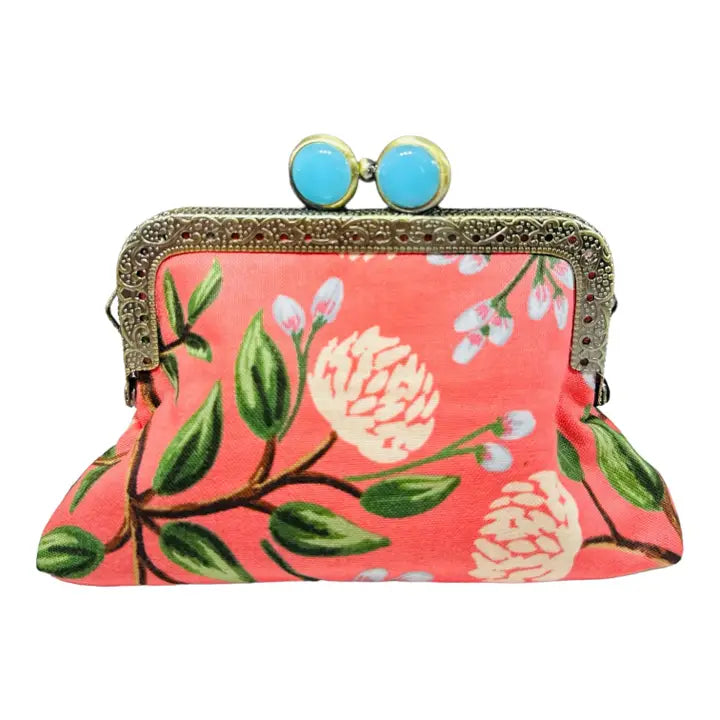 On The Go Credit Card Clutch - Peony Sorbet/Turquoise