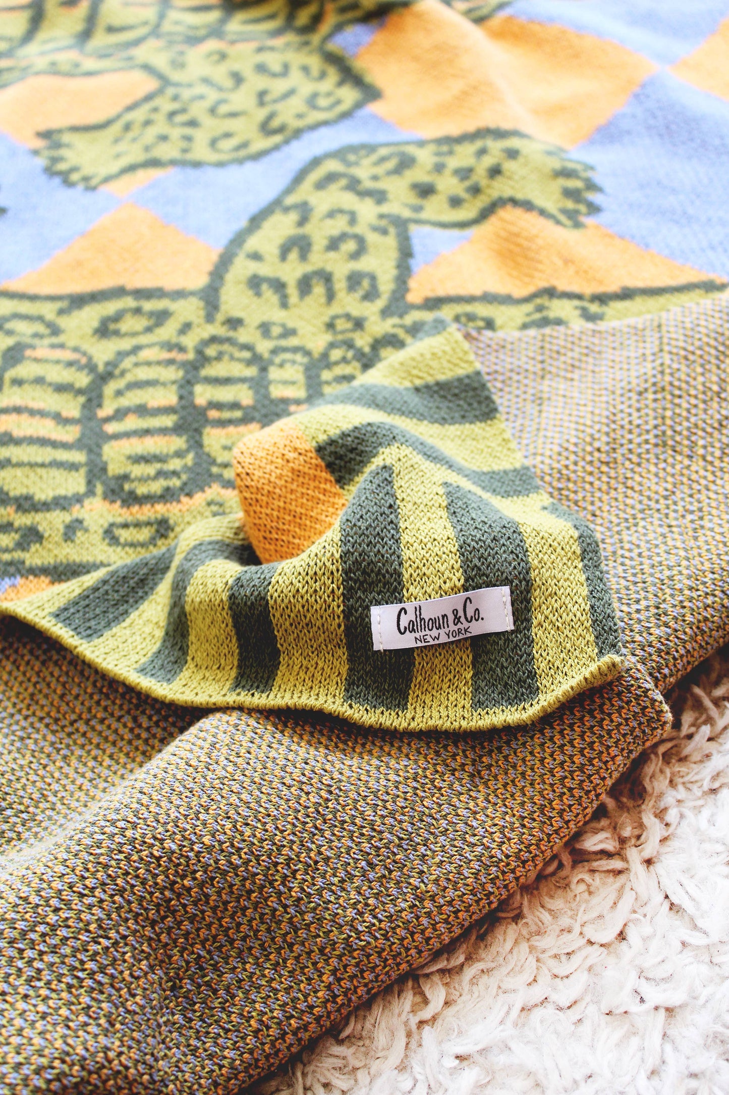 Alligator Patio Knit Throw Blanket: Golden Hour Chartreuse Olive Yellow