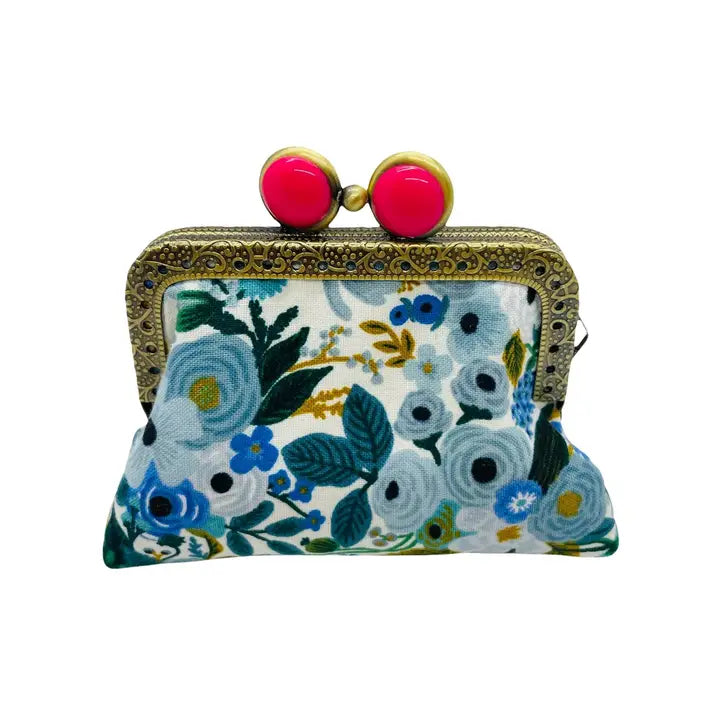 Mini Clutch Coin Purse - Blue Skies / Hotpink