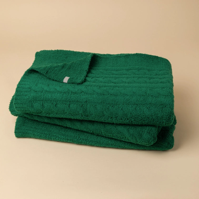 Green Cable Knit Marshmallow Throw Blanket