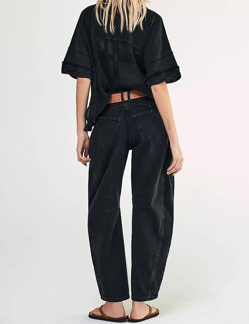 Ladies Mid Rise Wide Leg Barrel Jeans Black