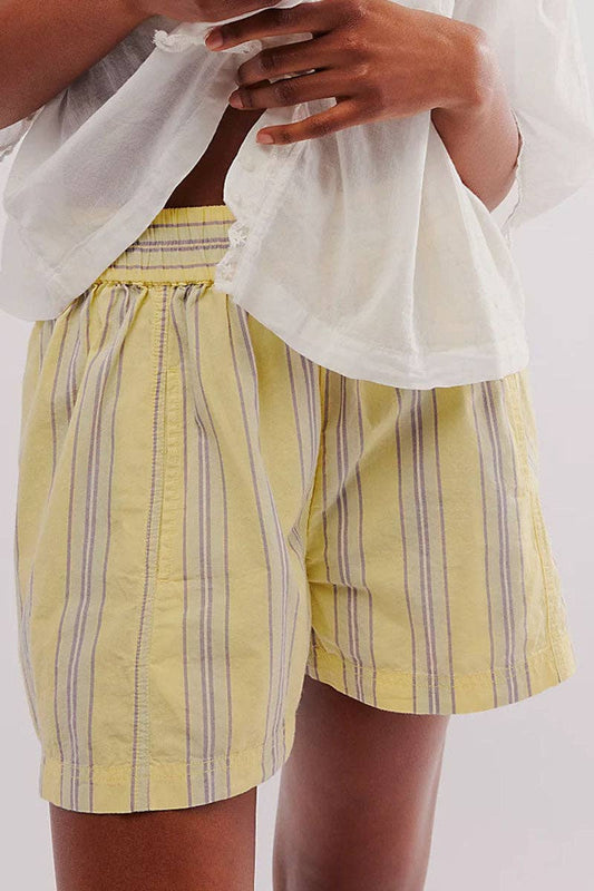 Striped Elastic Waist Casual Shorts: Yellow