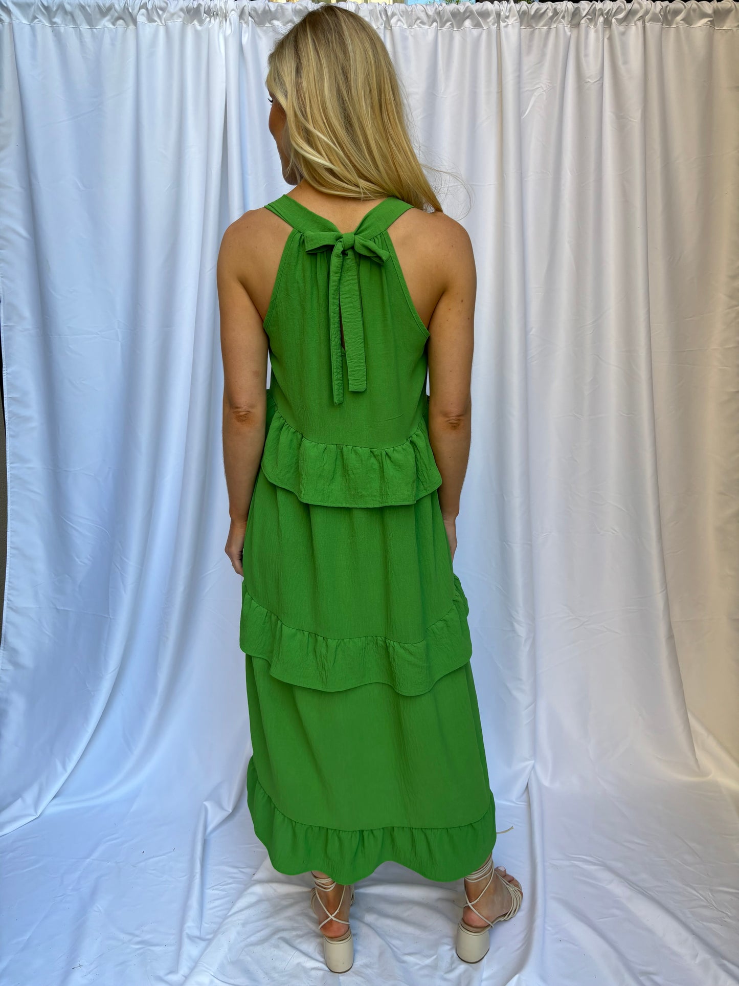 Ruffle Midi Dress- Green