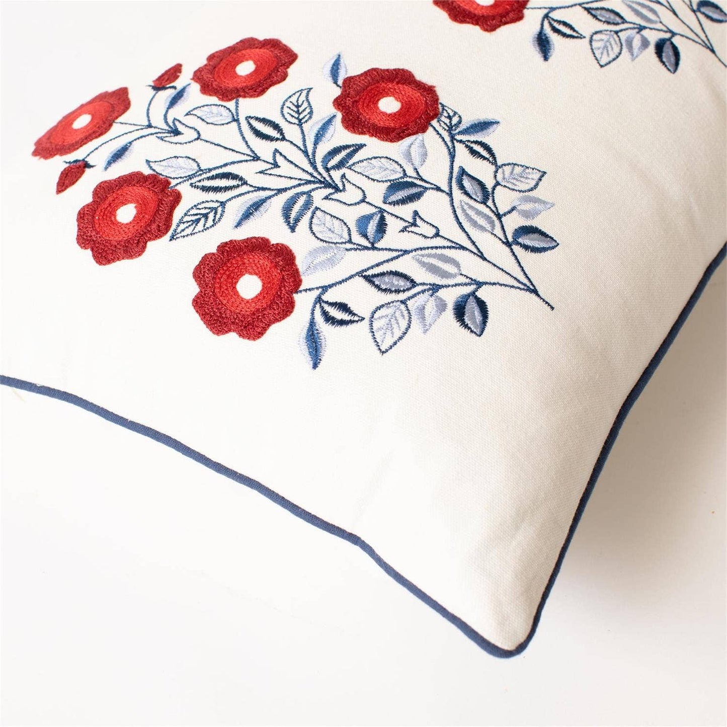 Lumbar Pillow Red White And Blue Embroidered