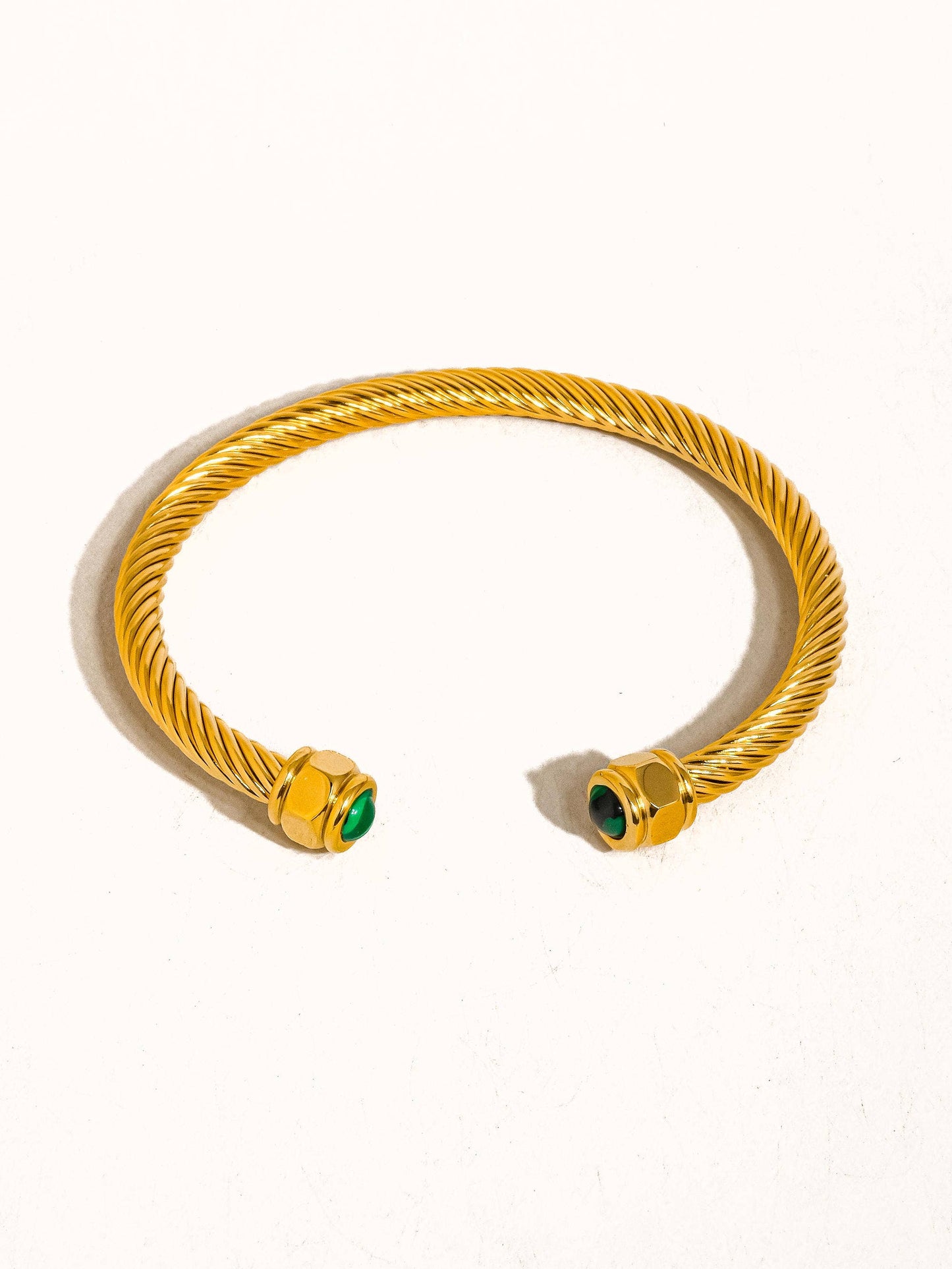 Vail 18K Gold Non-Tarnish Stone Braided Bangle: Green