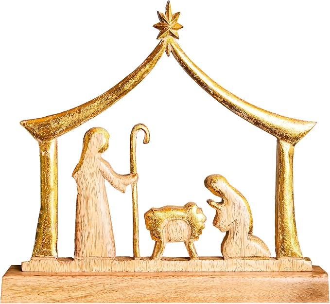 Handcrafted Mango Wood Nativity Scene Rustic