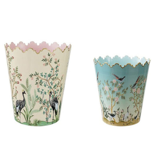 Metal Scalloped Bucket w Nature Scene