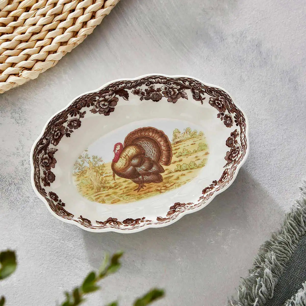 Woodland Turkey Oval Fluted Dish