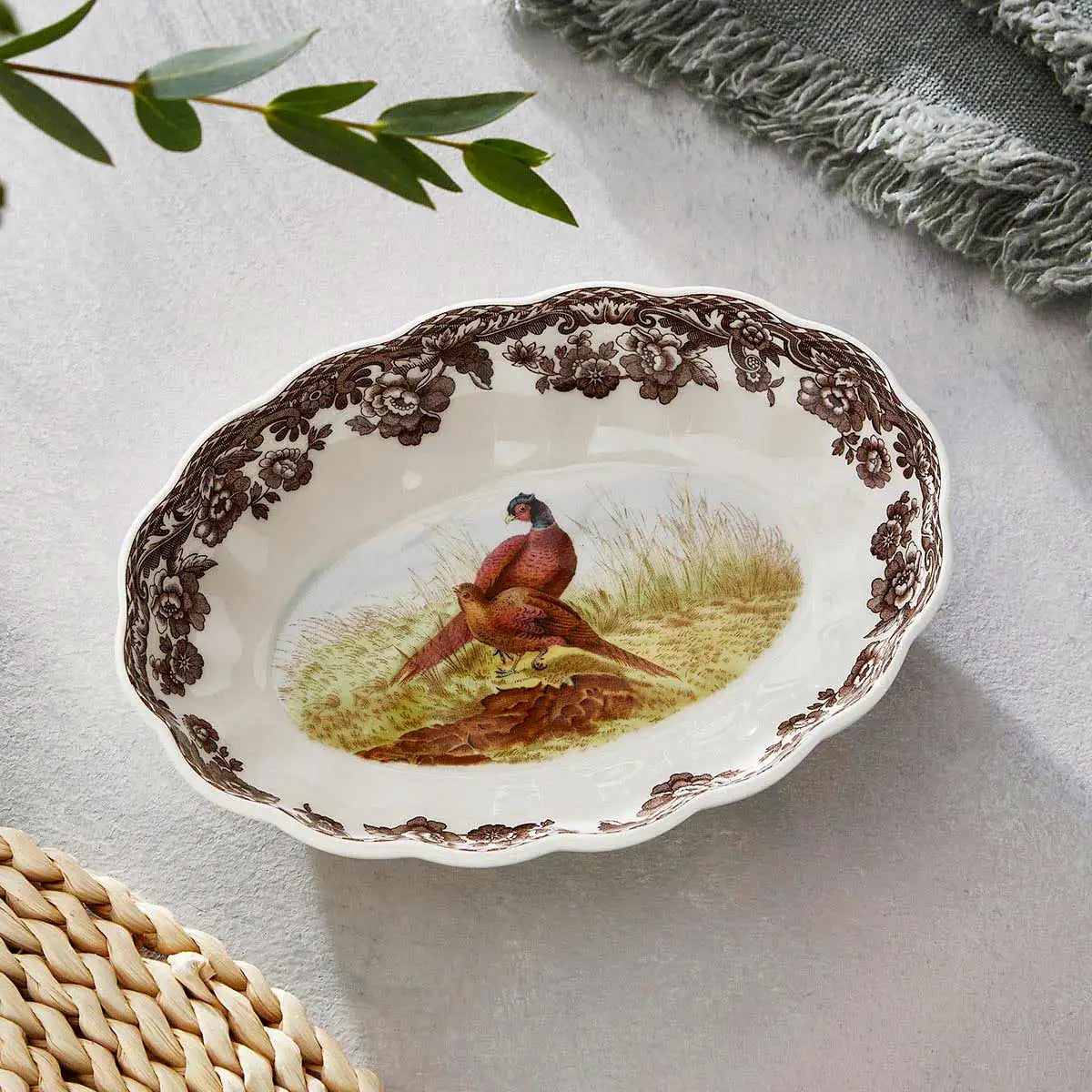 Woodland Pheasant Oval Fluted Dish