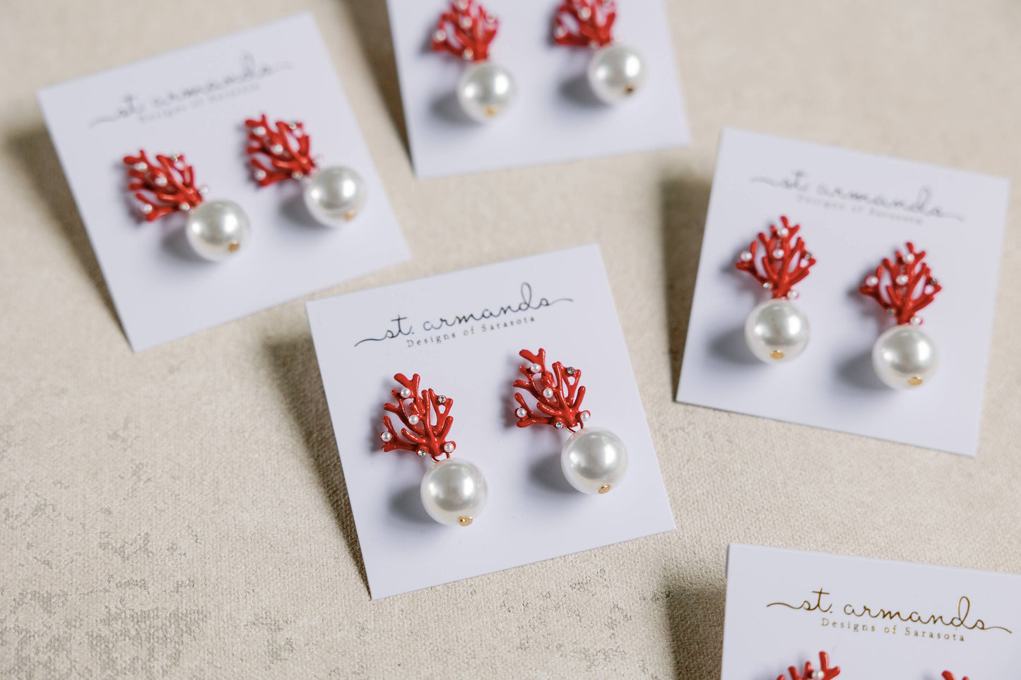 Pearl and Coral Mini Statement Earrings