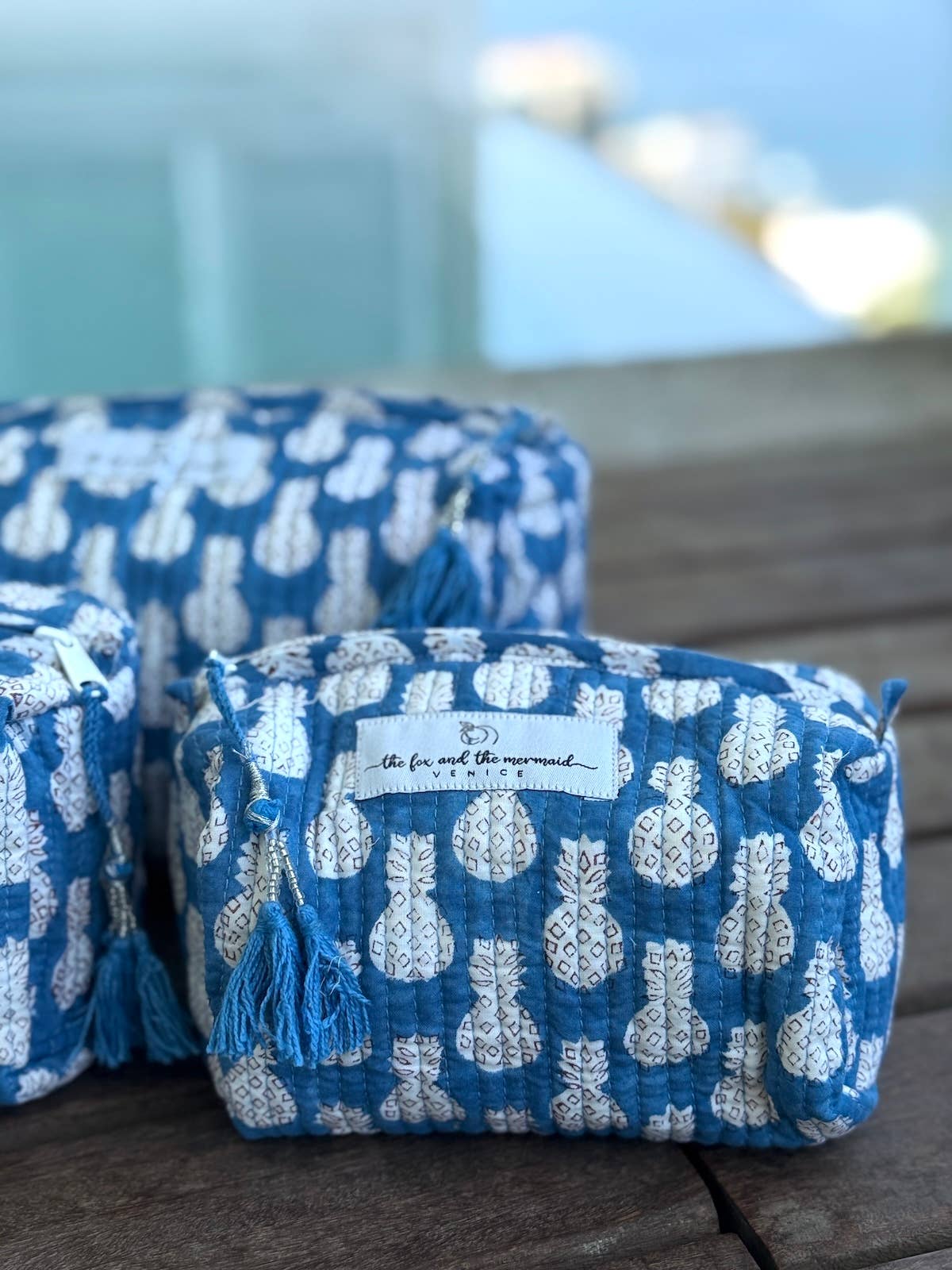 Block Printed Toiletry/Cosmetic/Travel Bags (Set of 3)
